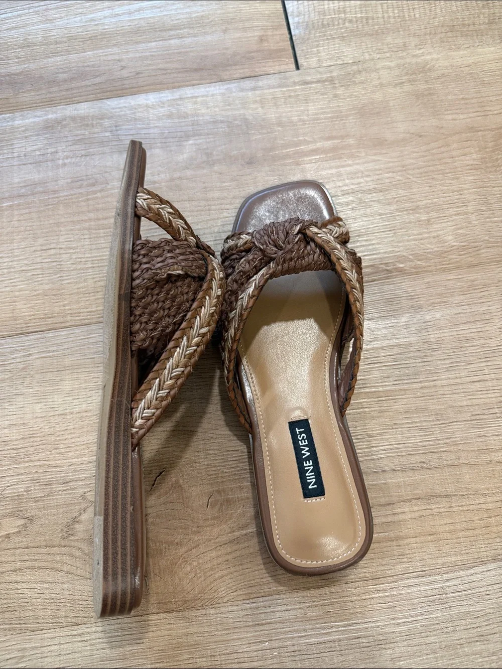 Nine West Tan/Brown Braided Slide Sandals